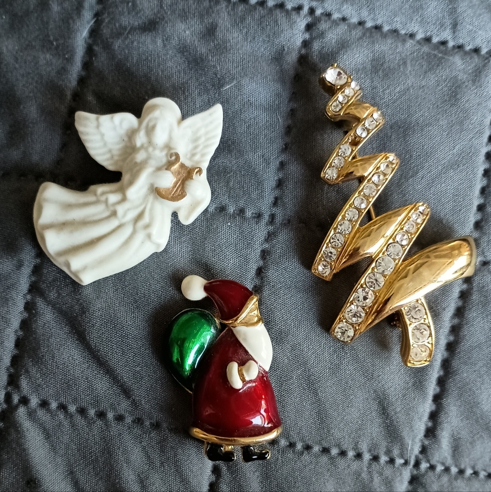 Festive Santa and Angel Brooch Set